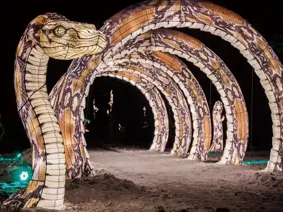Gran serpiente luminosa LED formando un túnel de arcos