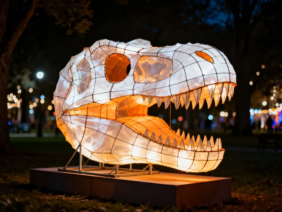 Cráneo de dinosaurio luminoso LED de gran formato