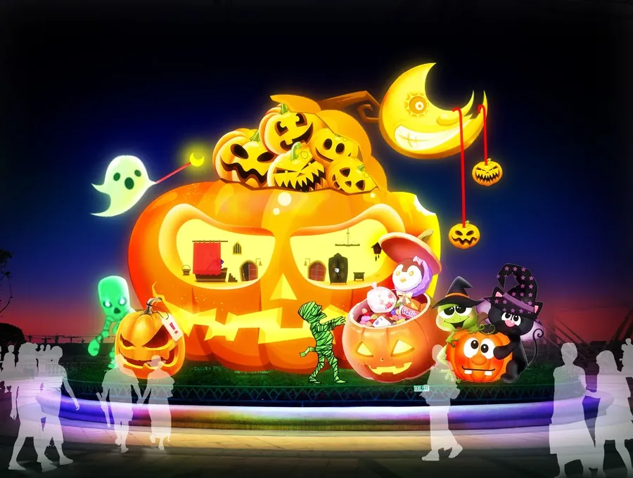 Escena de calabazas luminosa LED