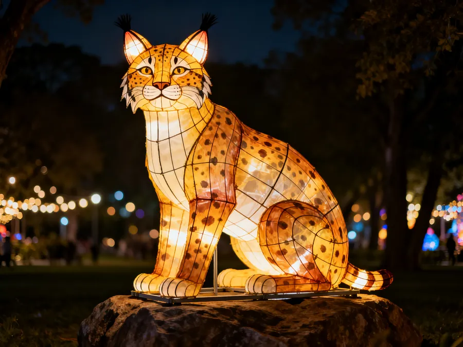 Lince luminoso LED sentado sobre una roca