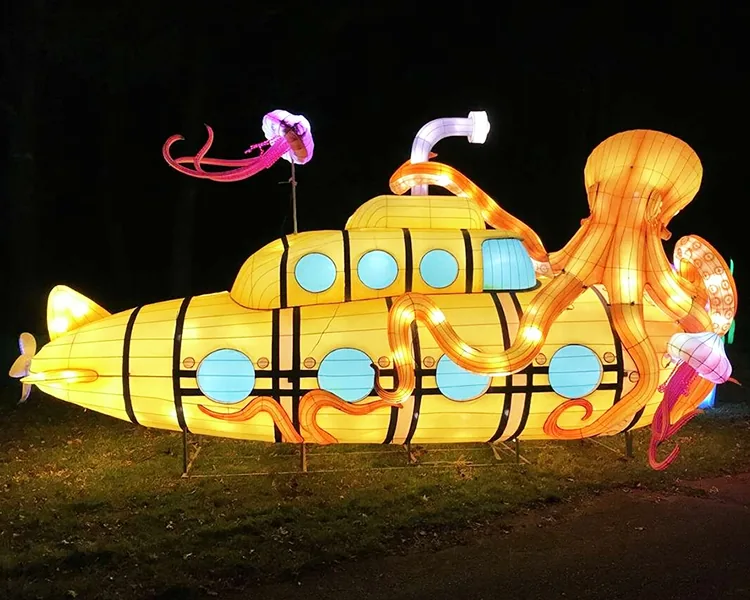 Escena de submarino y pulpo luminosa LED